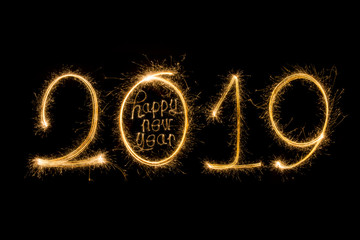 Happy new year 2019  written with Sparkle firework