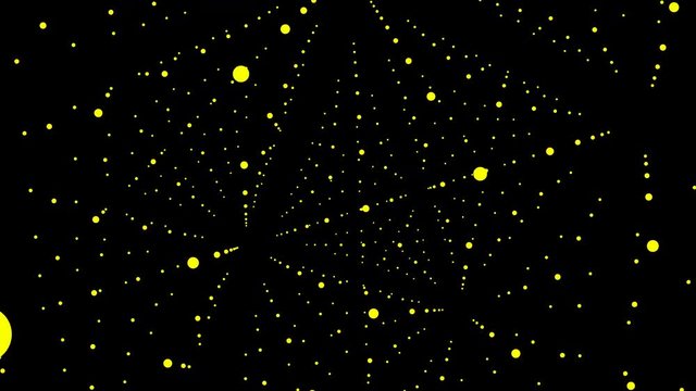 Yellow dot particle design, Abstract fractal point geometry. Virtual cosmos, dynamic perspective geometry space