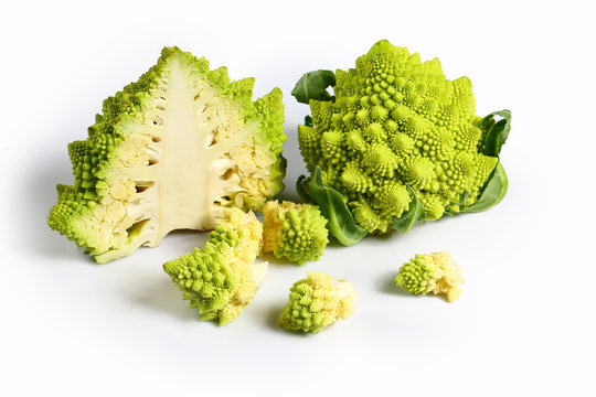 Romanesco broccoli, or Roman cauliflower. Top view, place for text