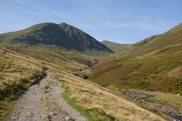 Fototapeta na wymiar Footpath to Helvellyn mountain near Glenridding, Lake District