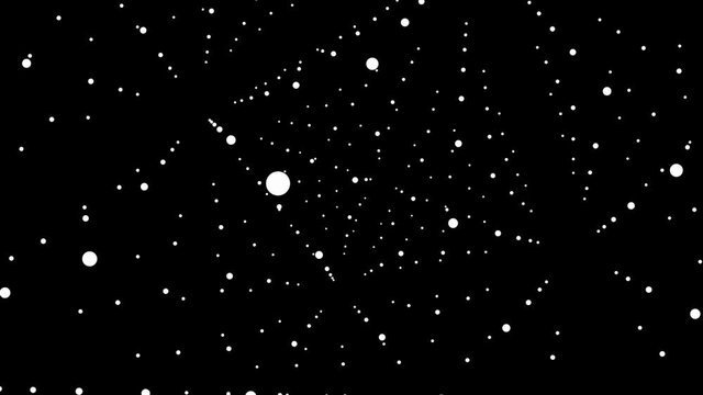 White dots disperse into space. Fantasy abstract technology, data, engineering motion background.