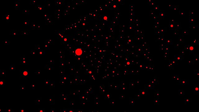 Red dots disperse into space. Fantasy abstract technology, data, engineering motion background.