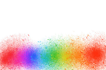 Multi color paint is a rainbow on a white background.