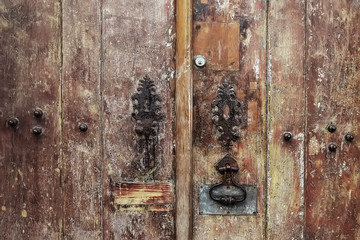 Old wooden brown door background texture