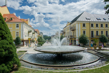 Center of the small west Bohemian spa town Frantiskovy Lazne (Franzensbad) near historical city...
