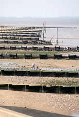 Wooden sea defence walls at Hunstanton, Norfolk, UK