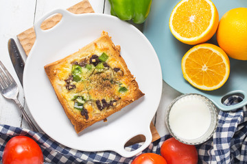 Beef cheese toast，Breakfast, oranges