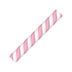 Pink striped marshmallow icon. Realistic illustration of pink striped marshmallow vector icon for web design isolated on white background