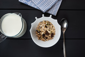 Muesli with milk for breakfast