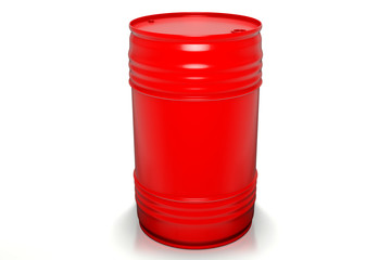 3d rendering of 200 liters red oil barrels isolated on white background with clipping paths.