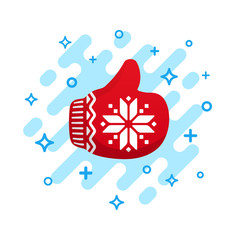 Like icon. Red mitten thumb up vector icon. Santa Claus like icon vector.