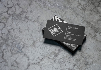 Stack of Business Cards on Concrete Mockup