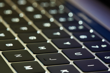Laptop keyboard close up view