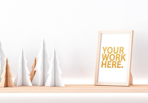Wooden Frame and Paper Trees Mockup