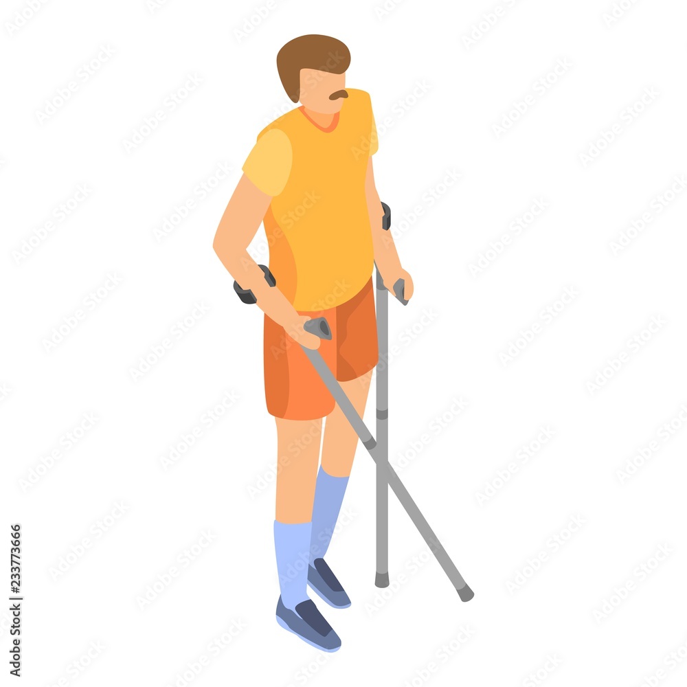 Aufkleber invalid person with crutches icon. isometric of invalid person with crutches vector icon for web des