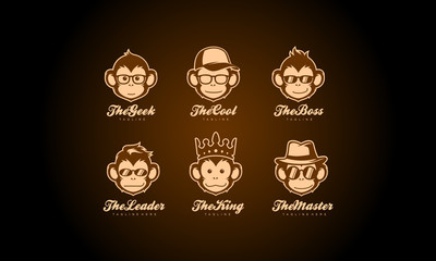 Obraz premium Kolekcja logo głowy małpy - zestaw wektor twarz małpy