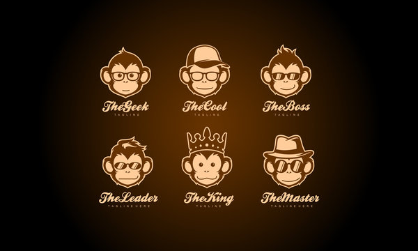 Monkey Head Logo Collection - Ape Face Vector Set