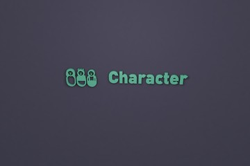 3D illustration of Character, green-blue color and green-blue text with dark background.