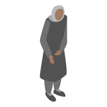 Homeless Migrant Woman Icon. Isometric Of Homeless Migrant Woman Vector Icon For Web Design Isolated On White Background