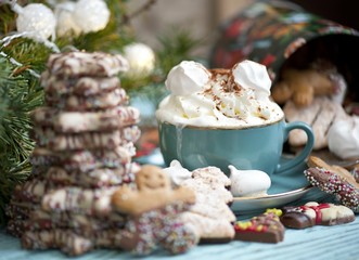  Christmas hot chocolate drink with whipped cream 