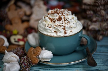  Christmas hot chocolate drink with whipped cream 