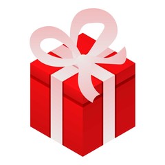 Red xmas gift box icon. Isometric of red xmas gift box vector icon for web design isolated on white background