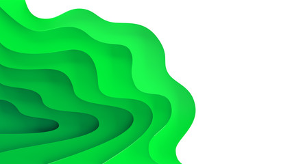 3D abstract green wave background with paper cut shapes.