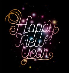 happy new year lettering with lights
