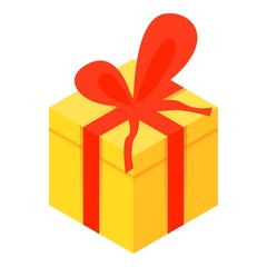 Yellow xmas gift box icon. Isometric of yellow xmas gift box vector icon for web design isolated on white background