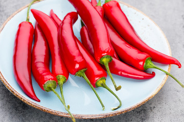 Chili cayenne pepper on grey background.