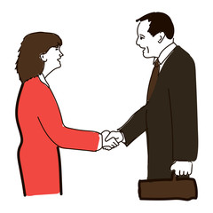 Man and woman, business partners, handshake.