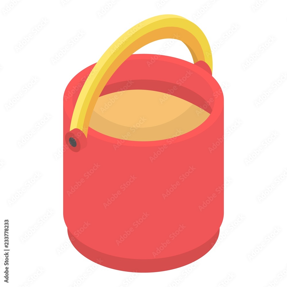 Poster red sand bucket icon. isometric of red sand bucket vector icon for web design isolated on white back