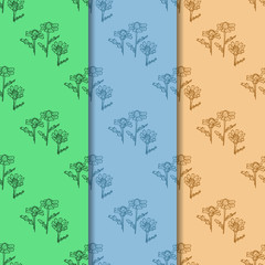 flower seamless pattern set of three green, blue, beige