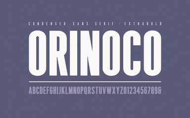 Orinoko condensed extrabold san serif vector font, alphabet, typ - obrazy, fototapety, plakaty
