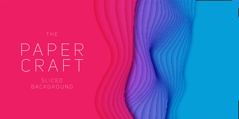 Vector 3D abstract background with paper cut neon shape. Colorful carving art. Paper craft Antelope canyon landscape with gradient colors. Minimalistic design for business presentations, flyers.