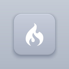 Flame, Fire flame, gray vector button with white icon