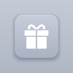 Gift, gray vector button with white icon