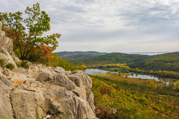 Autumn colours on display in the Carso karst limestone area of Friuli, near Doberdo in north east...