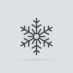 Snowflake icon in flat style isolated on grey background.