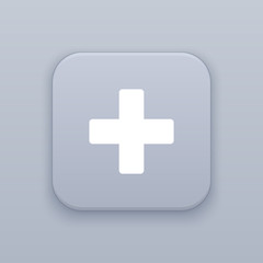 Plus, gray vector button with white icon