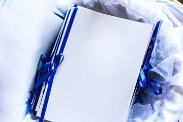 Cartelle bianche con fiocco blu 