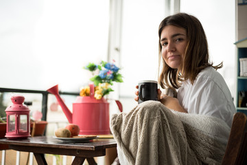young woman with a morning breakfast