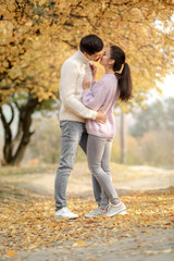 Fototapeta premium Couple in love in the autumn leaves