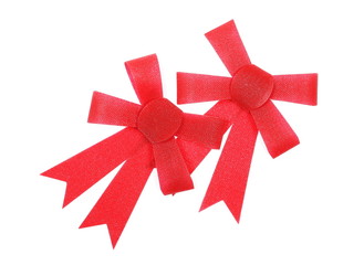 Red ribbon bow isolated on white background
