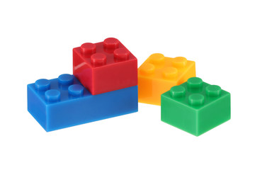Child's building bricks isolated on a white background with clipping path