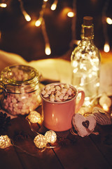 Mug with hot chocolate and marshmallows