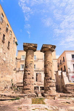 Temple of Poseidon ancient remains, Taranto old town, Italy