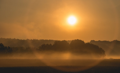 Hazy sunrise near Winzer - Bavaria - Germany