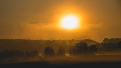 Fototapeta premium Hazy sunrise near Winzer - Bavaria - Germany