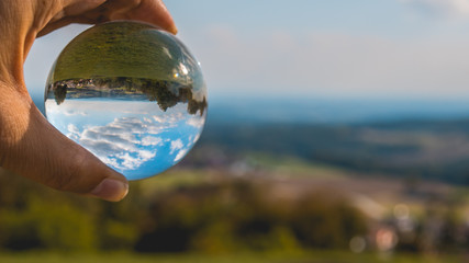 Crystal ball landscape shot at Pilgramsberg-Bavaria-Germany